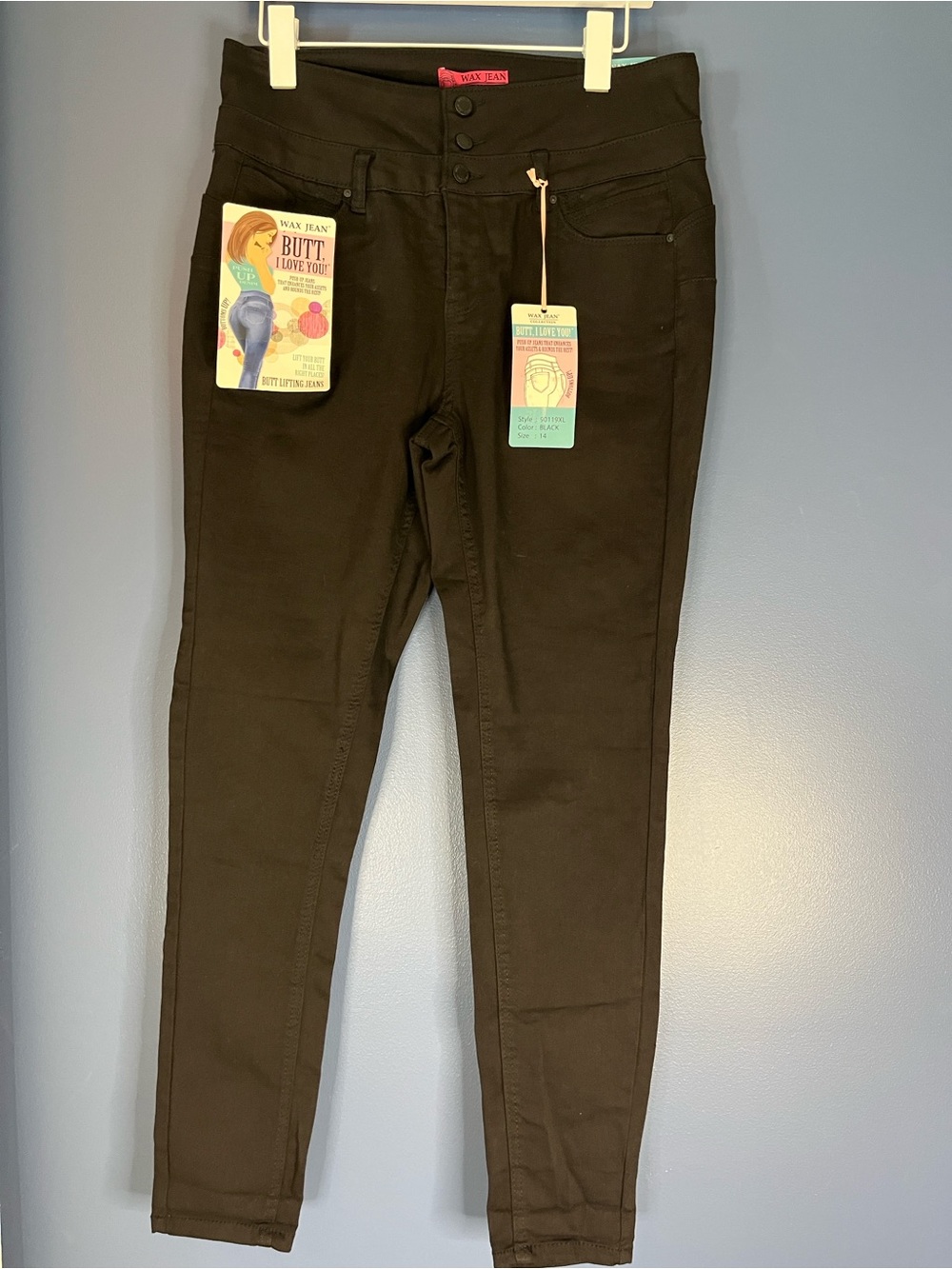 Wax Jean Butt I Love You Push Up Skinny Jeans Black Size 14 NWT 90119XL